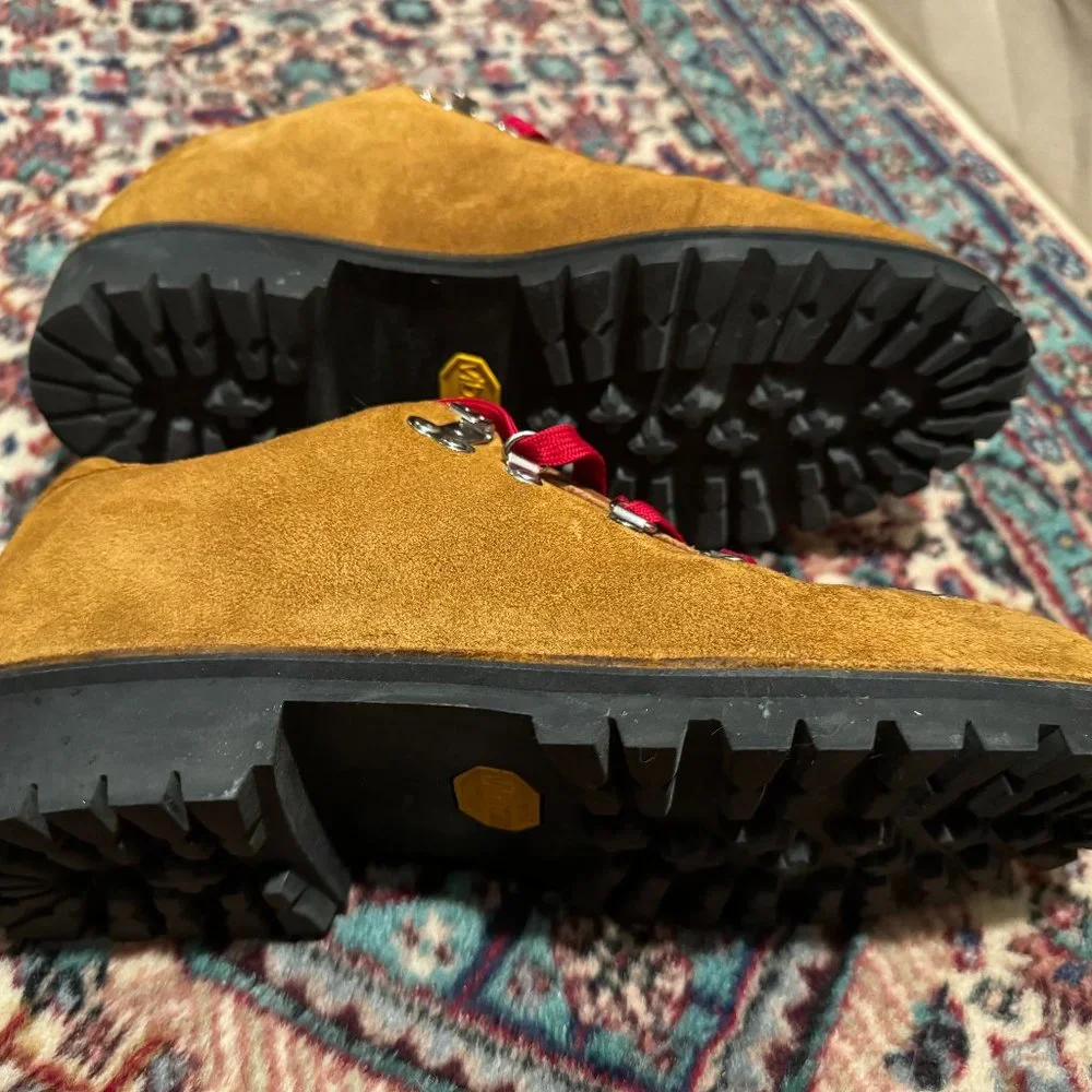 J. Crew Tan Suede Hiking Boots with Red Laces